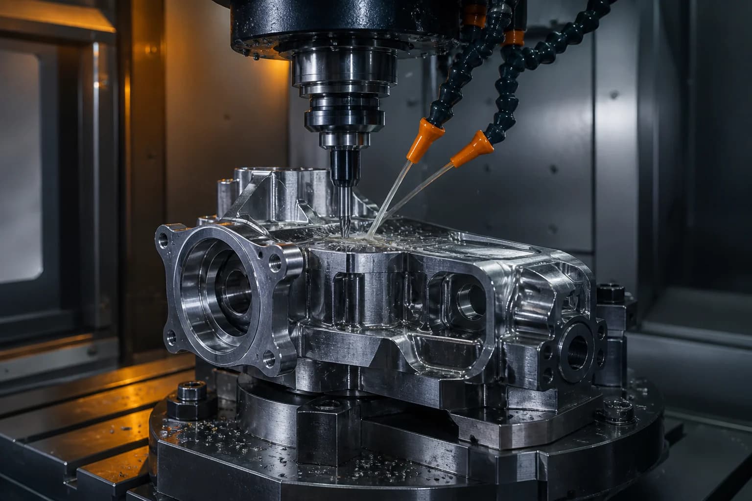 CNC-обробка складної металевої деталі у сучасному обробному центрі