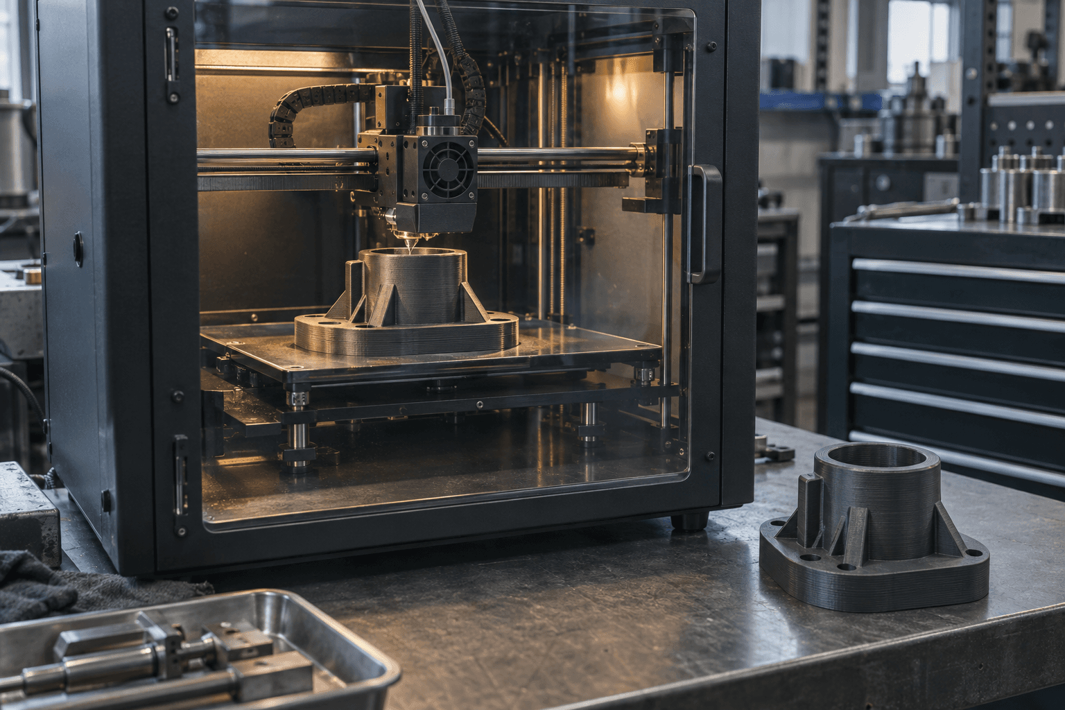 Промисловий 3D-принтер друкує прототип корпусної деталі